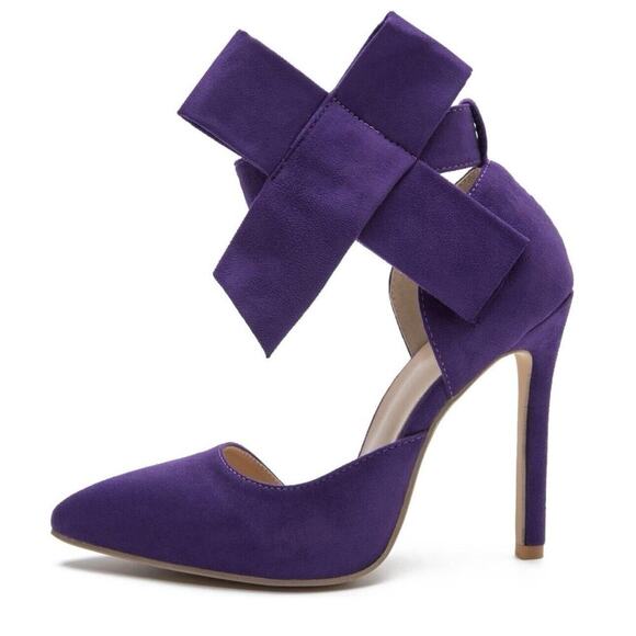Maiernisi Jessi Shoes - MAIERNISI JESSI Purple Suede point toe Stiletto heel bow knot ankle strap sz 7.5